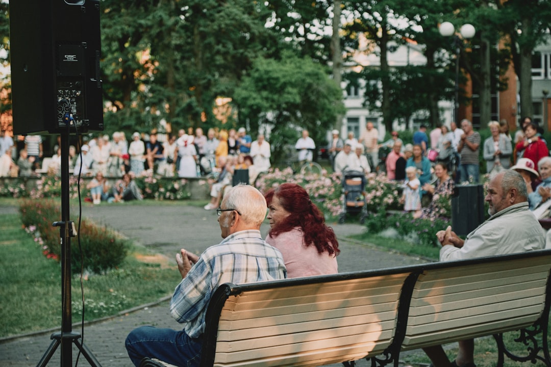 people sitting on brown wooden bench during daytime