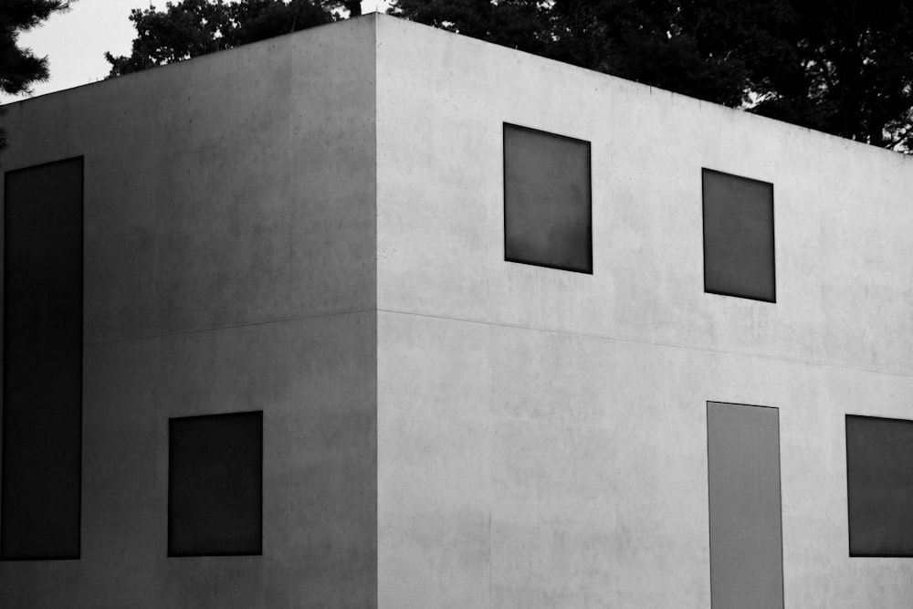 grayscale photo of concrete building