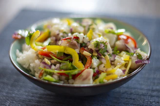 Vibrant traditional kerabu salad bursting with fresh herbs and colorful vegetables.