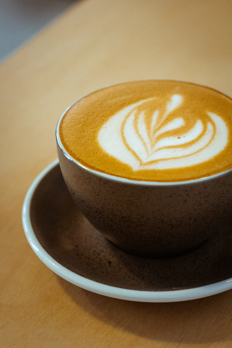 Oat milk latte being poured at the counter