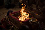 fire in brown woven basket