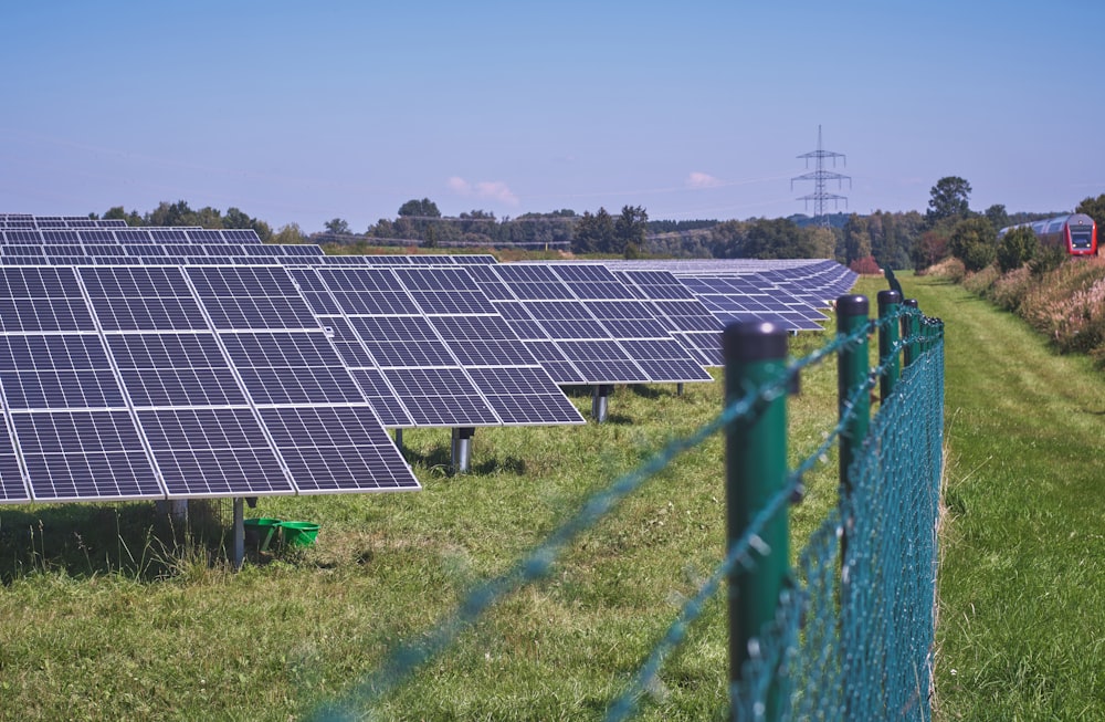 solar panels on green grass field under blue sky during daytime