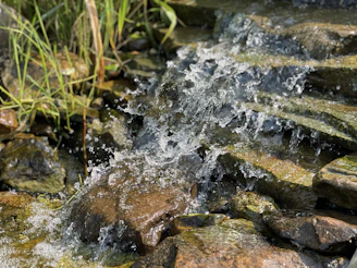 water flowing on gray rocks