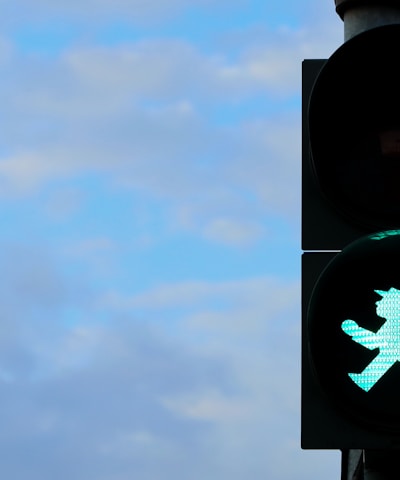 black traffic light with green light