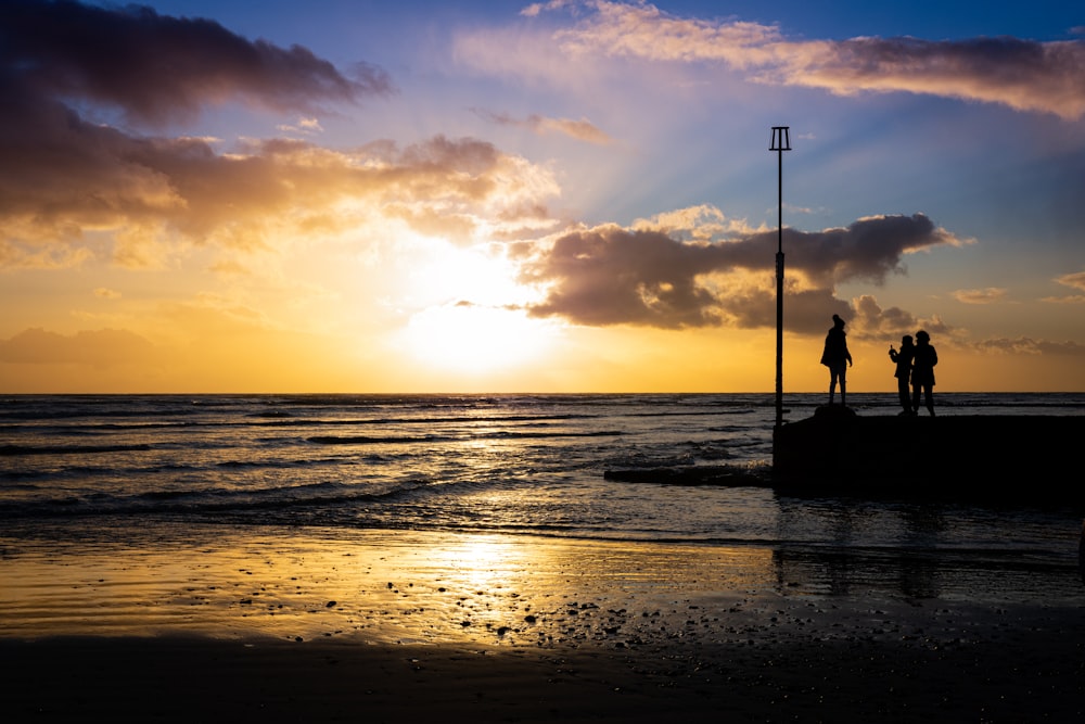 silhouette of person standing on boat on sea during sunset