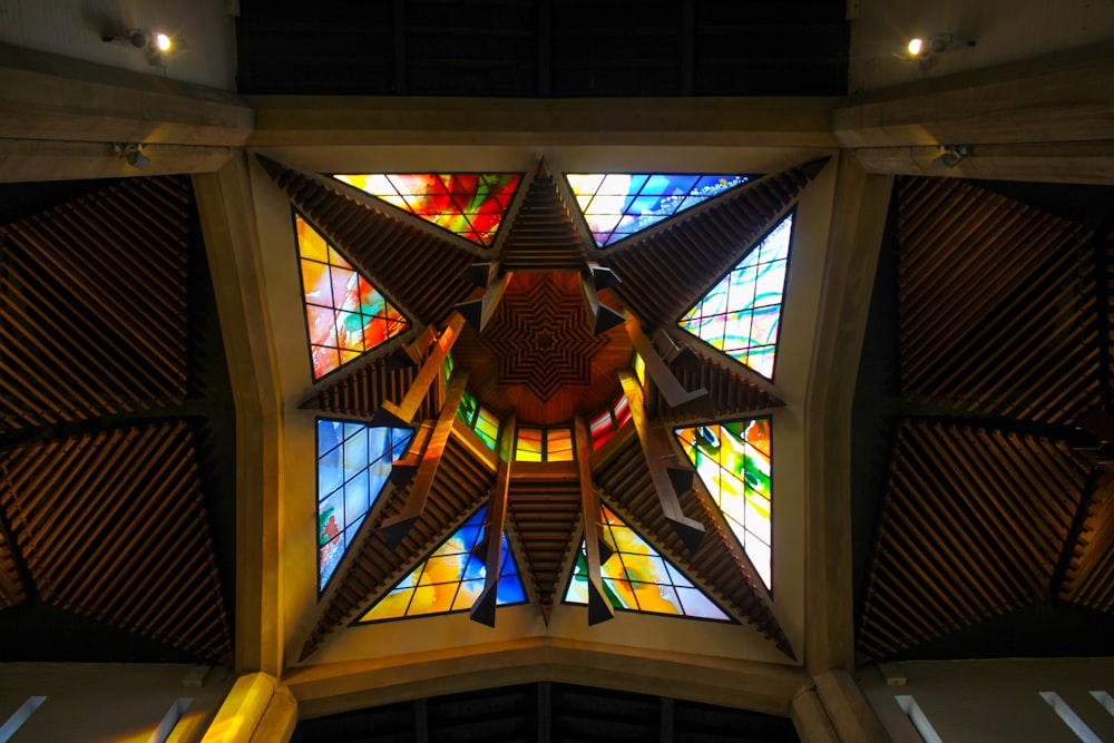 blue green and brown floral glass roof