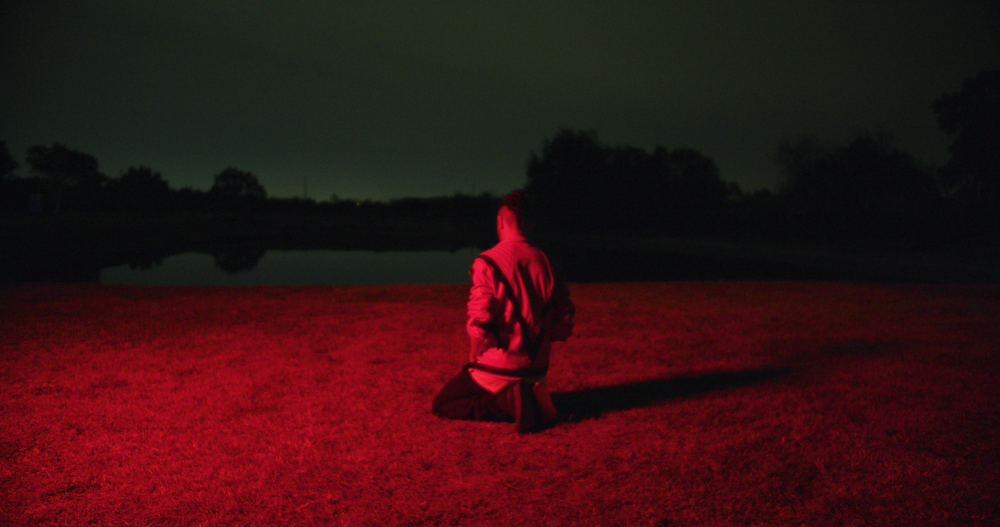 woman in pink dress standing on brown field during night time