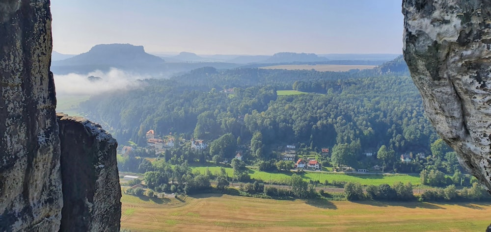 a view of a valley from a high cliff