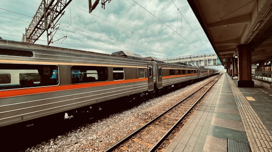 white and red train on rail tracks during daytime