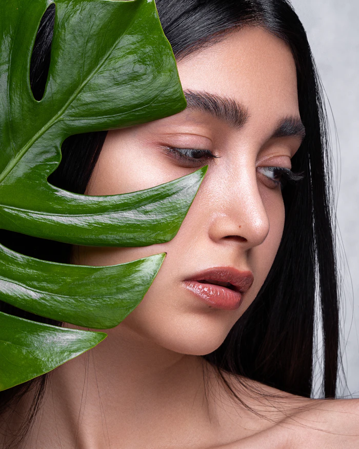 Close-up portrait of calm, healthy sensitive skin