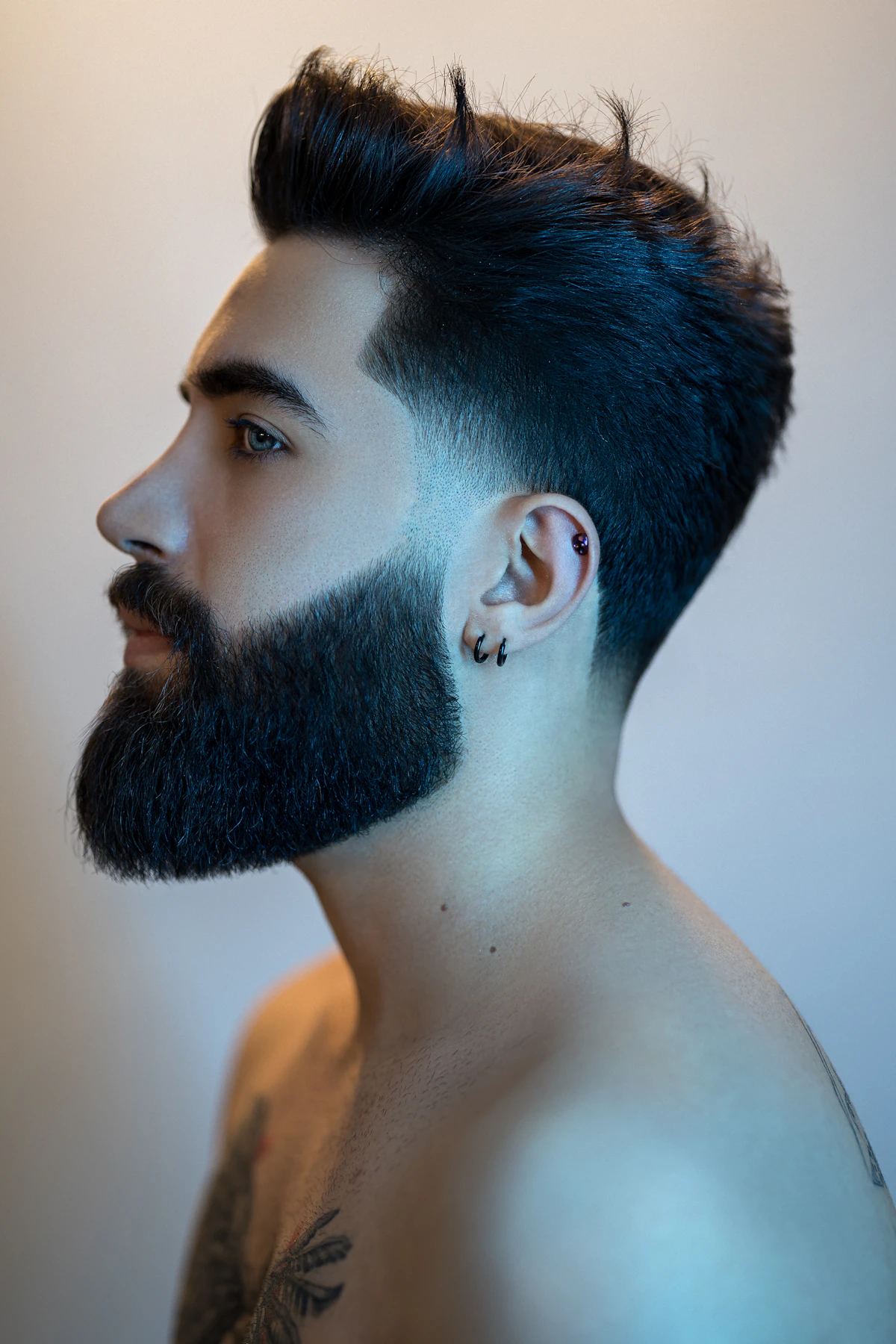 Close profile of a well-shaped, groomed beard with a crisp jawline