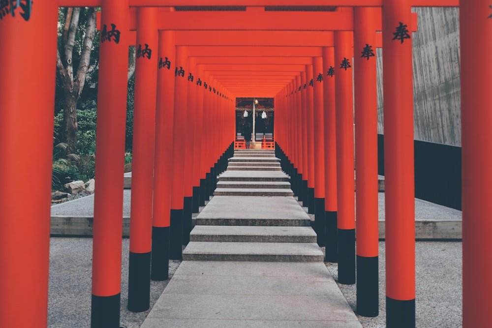 red and black concrete posts