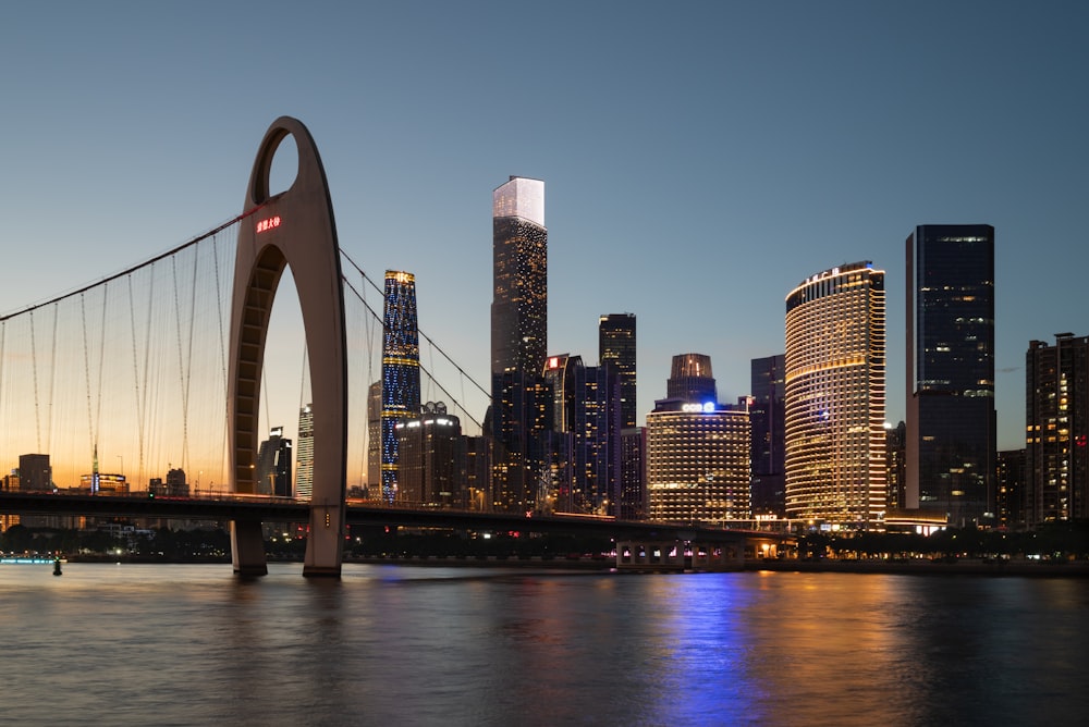 city skyline during night time