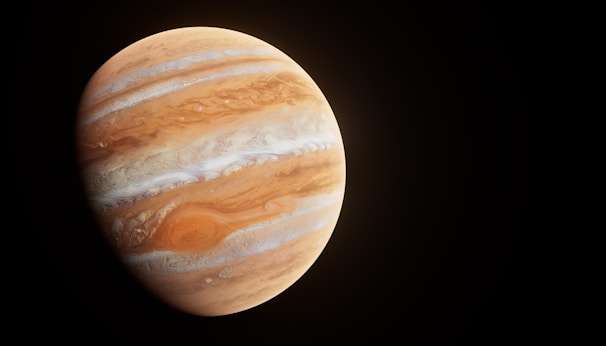 An illustration of Jupiter showcasing its Great Red Spot.