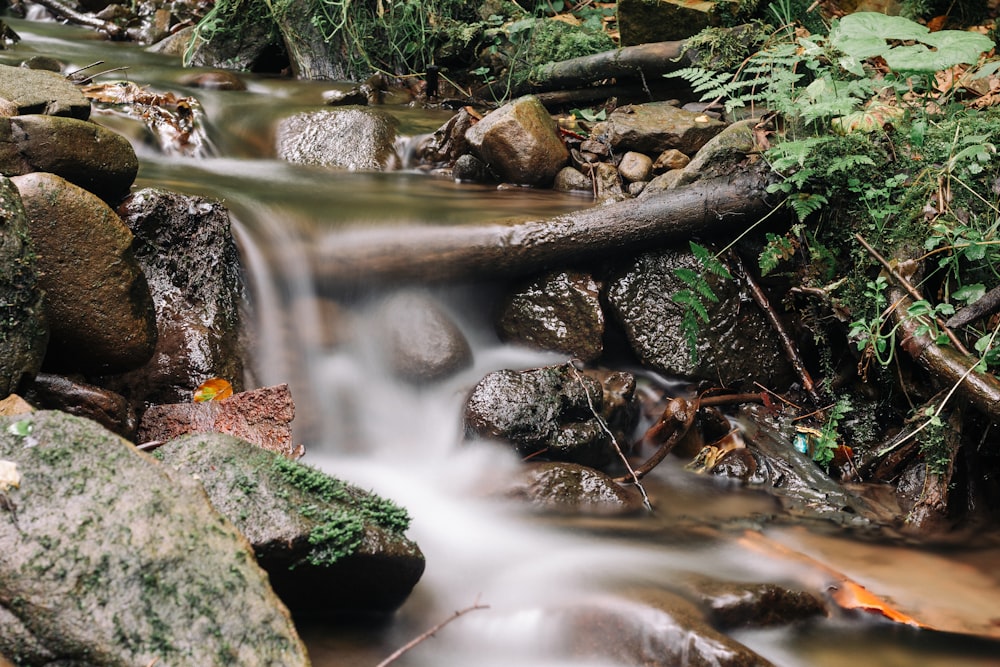 water falls on rocky ground