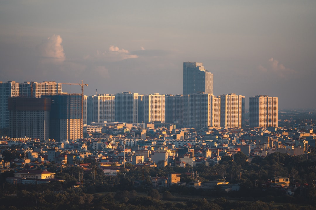 city skyline during night time