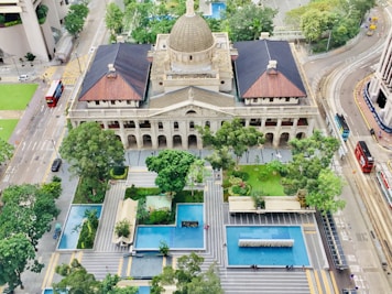 aerial view of brown and white concrete building