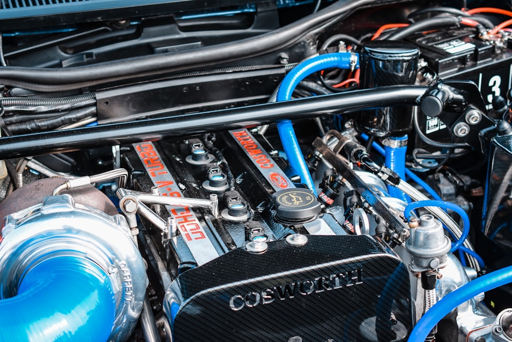 black and silver car engine bay