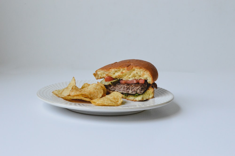burger on white ceramic plate
