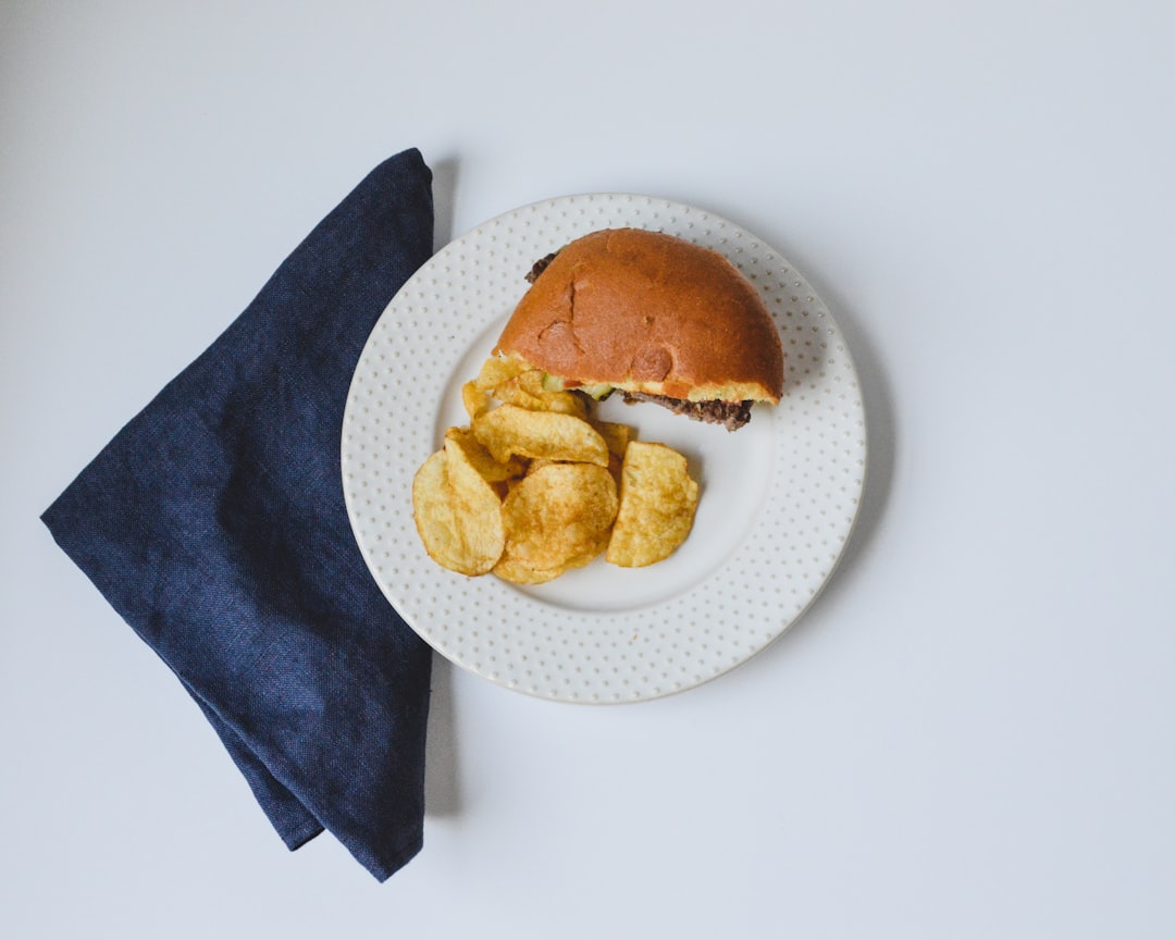 burger on white ceramic plate