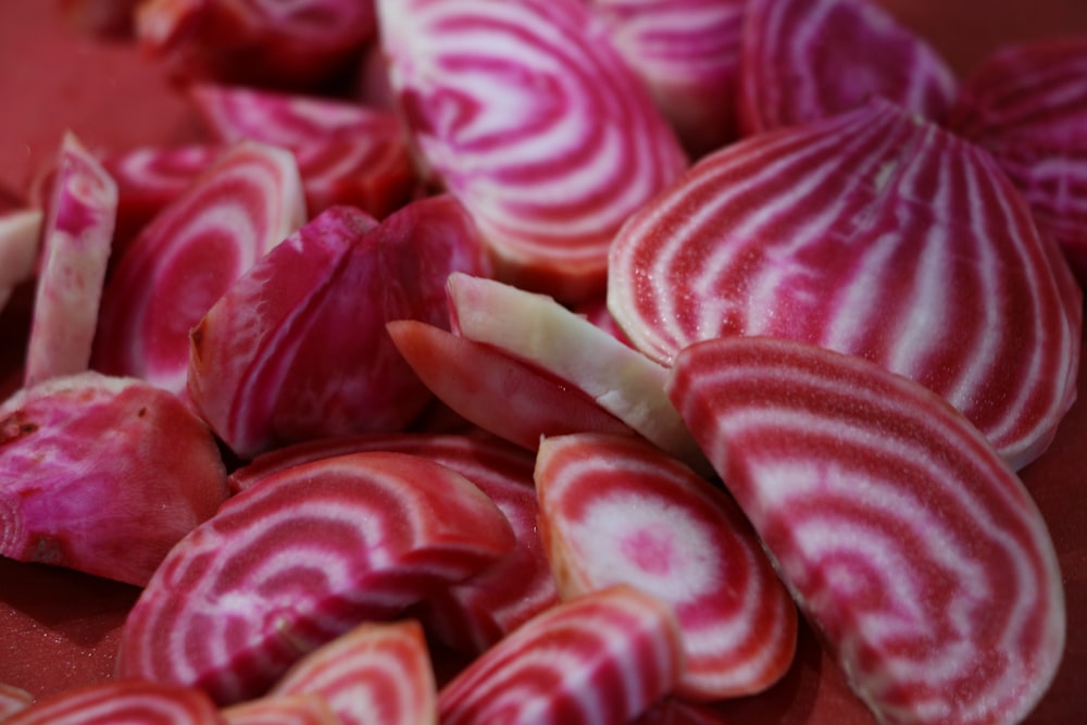 red and white sliced vegetables