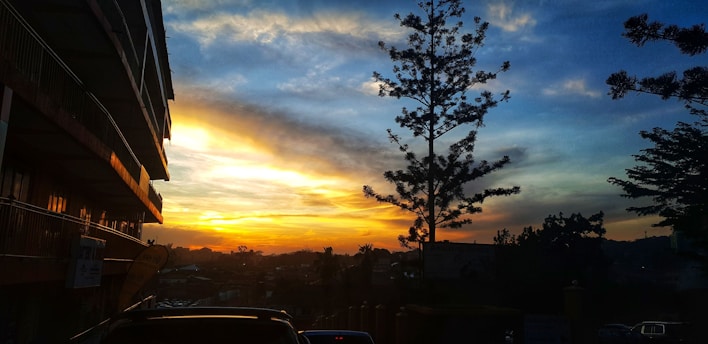 A warm sunset over the Mugarinya Yandeyarra School grounds, highlighting the deep navy sky blending with golden light.