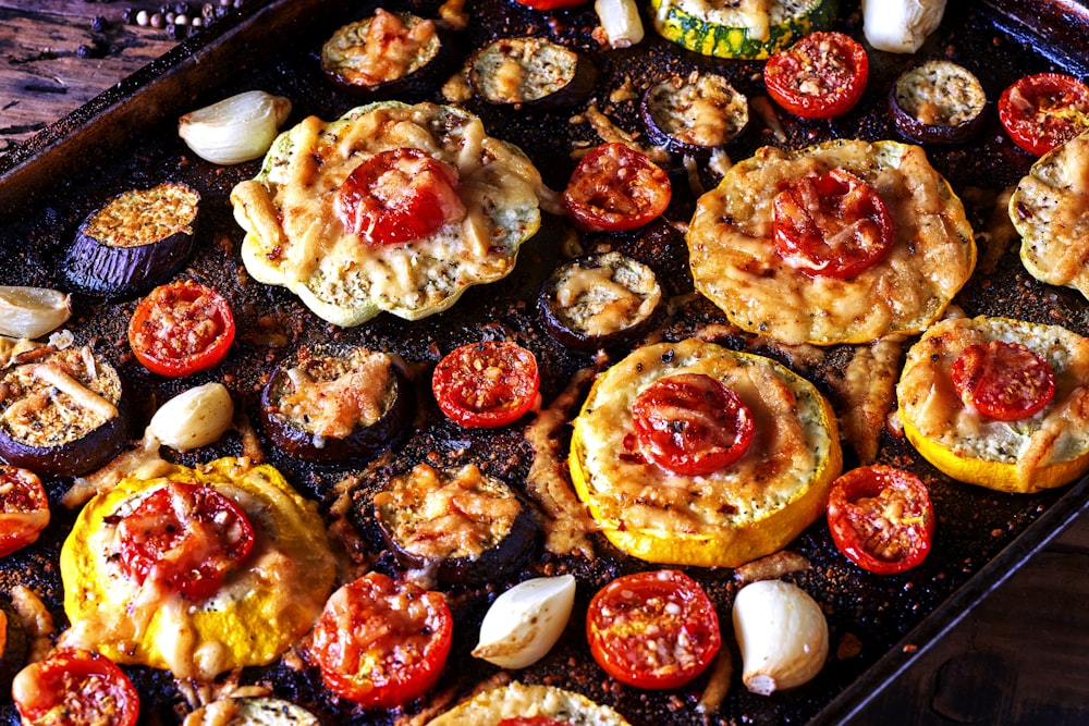 cooked food on black plate