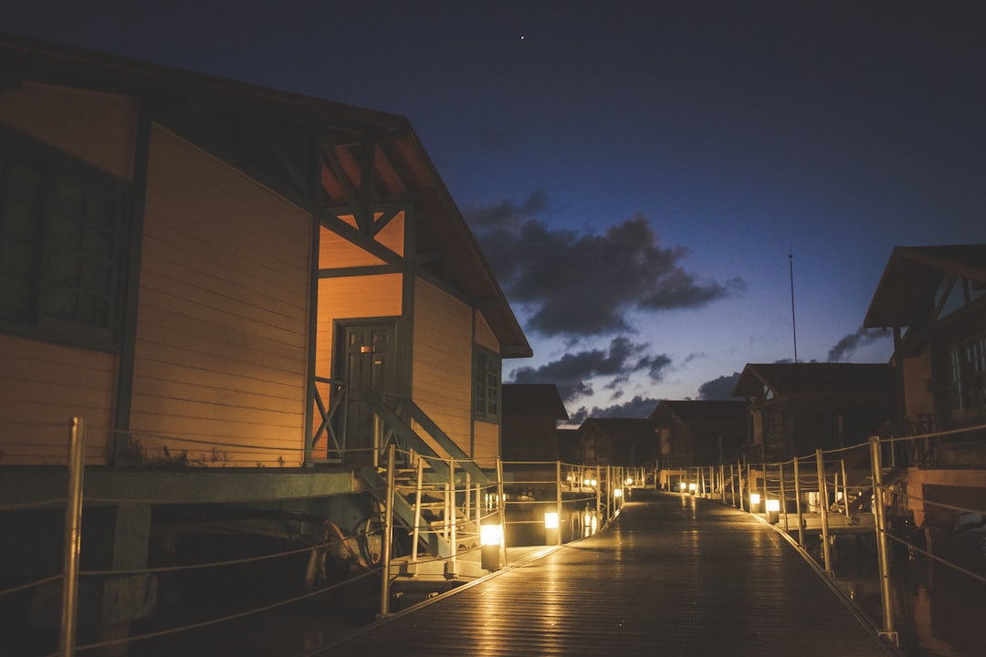 white and brown wooden house during night time