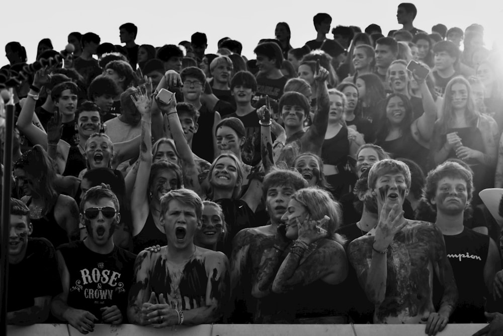 grayscale photo of people in black and white