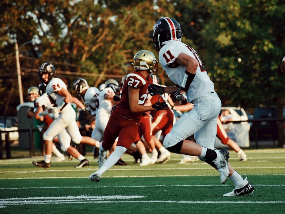 football players in red and white uniform