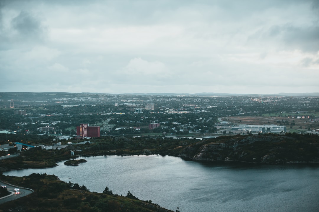 aerial view of city buildings near body of water during daytime