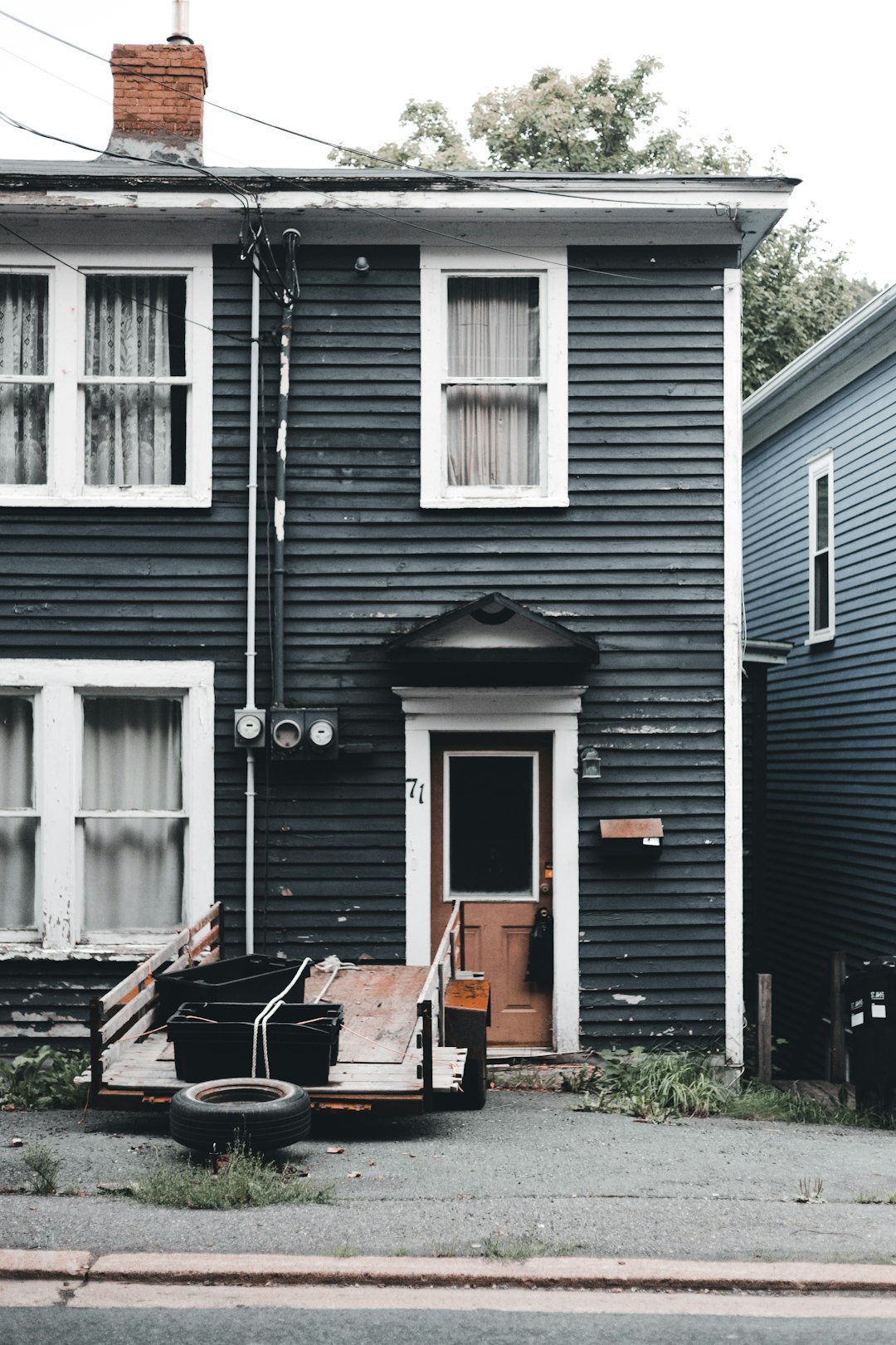 blue and white wooden house