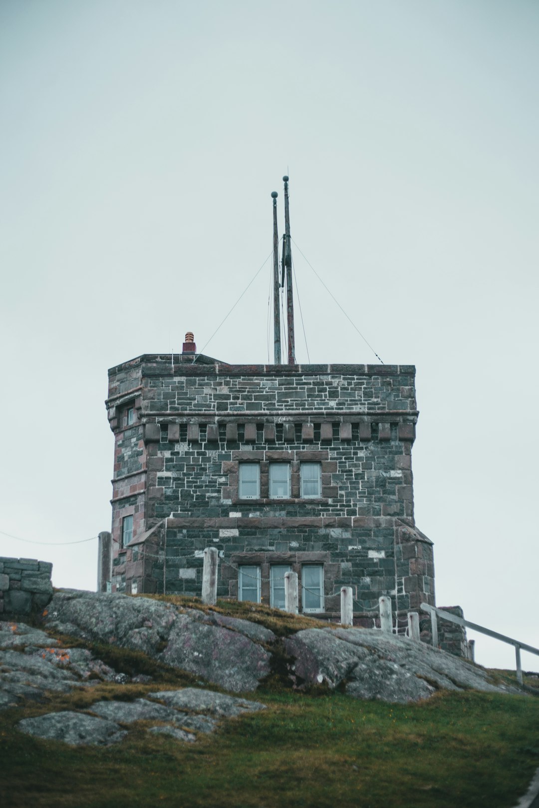 gray concrete building on top of gray rock