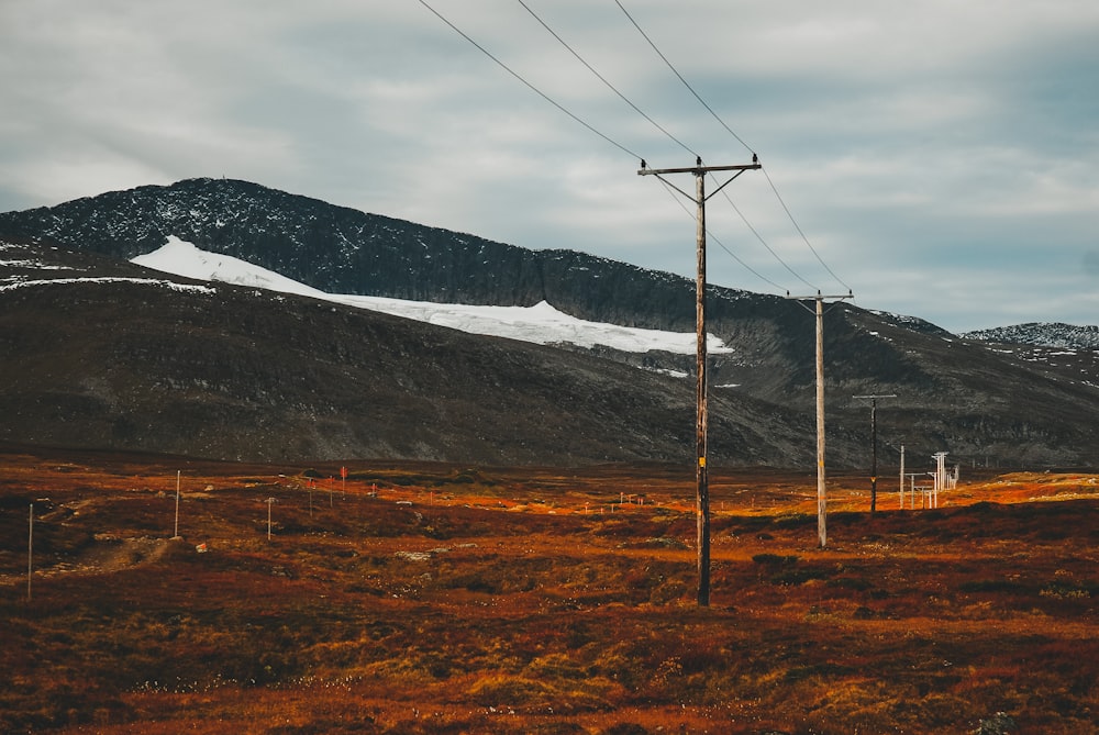 brown grass field near mountain under white sky during daytime