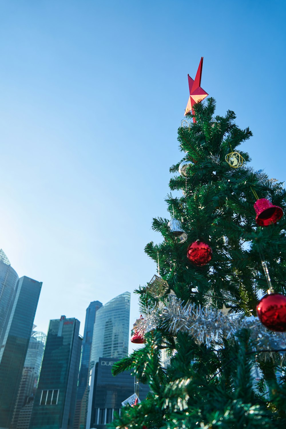 green christmas tree with red baubles