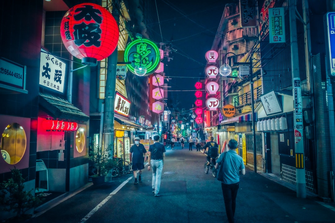 people walking on street during night time