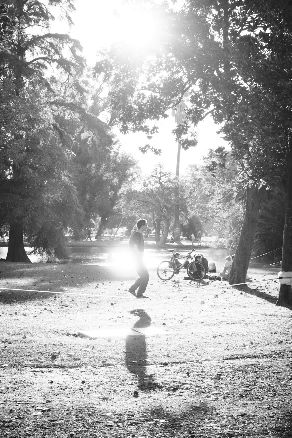 grayscale photo of woman riding bicycle on road