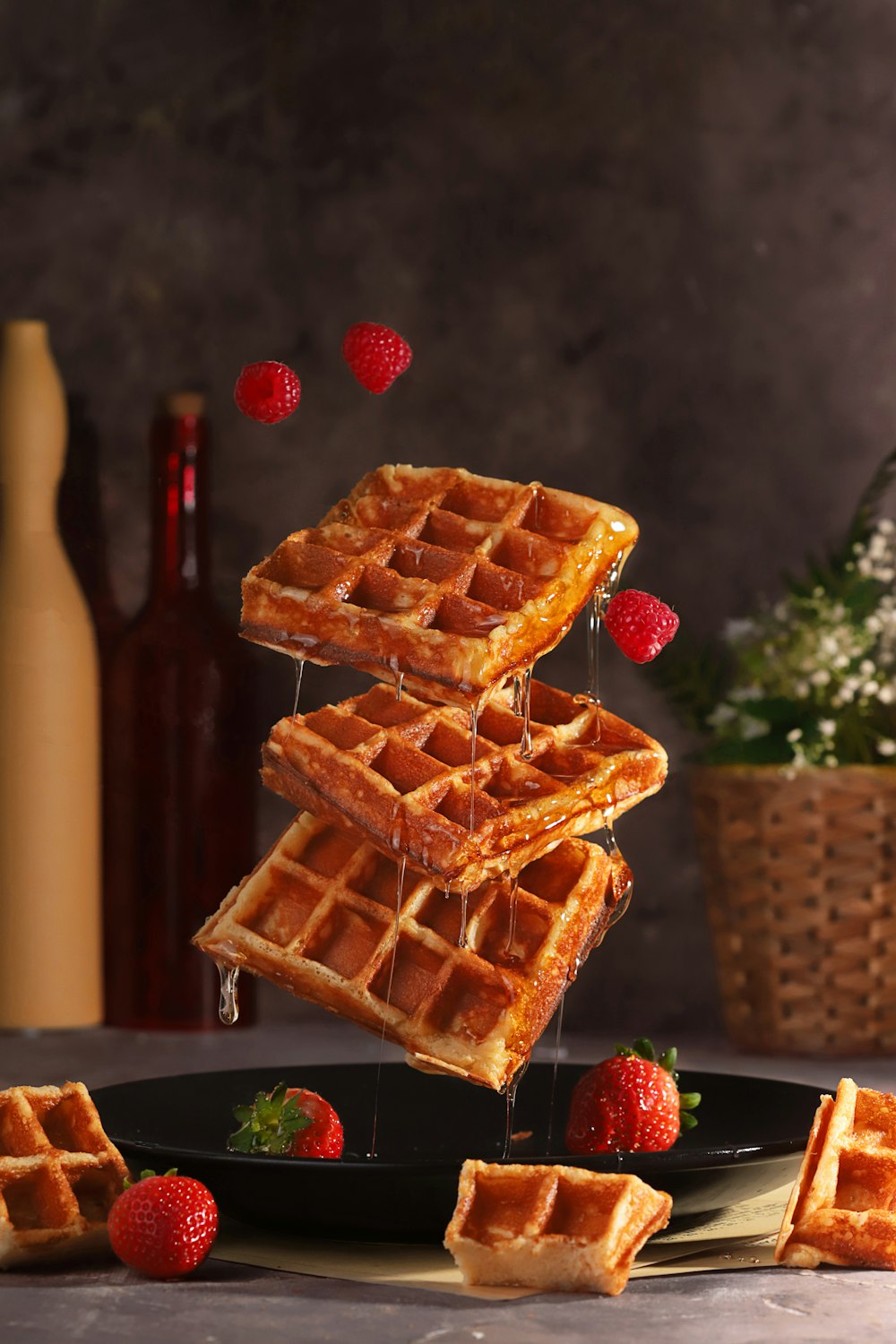 brown and red waffle on brown wooden table