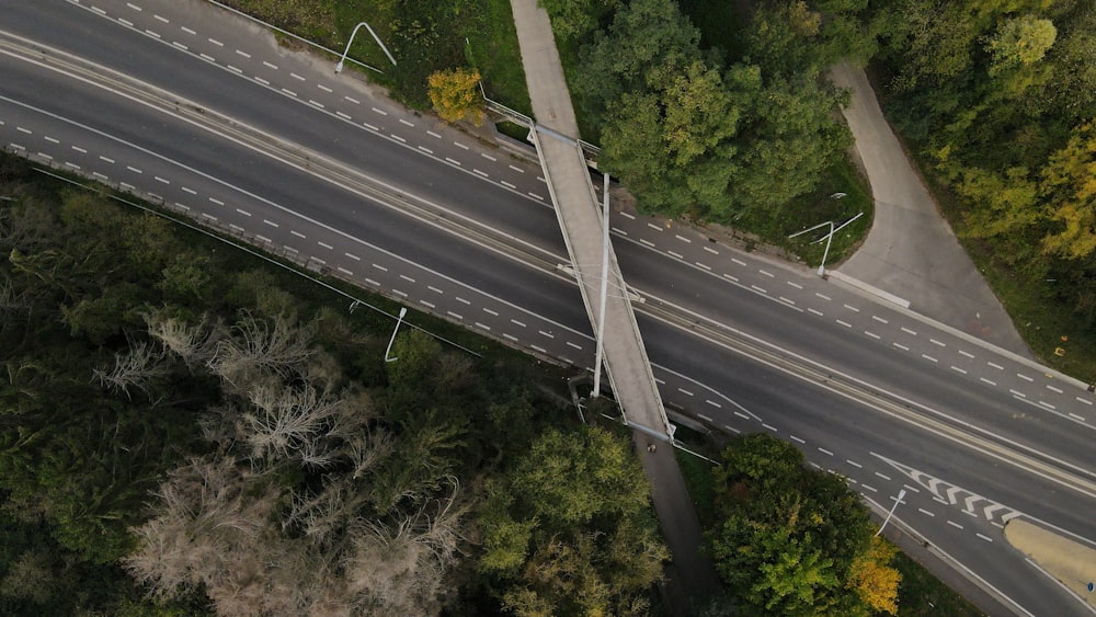 aerial view of gray road