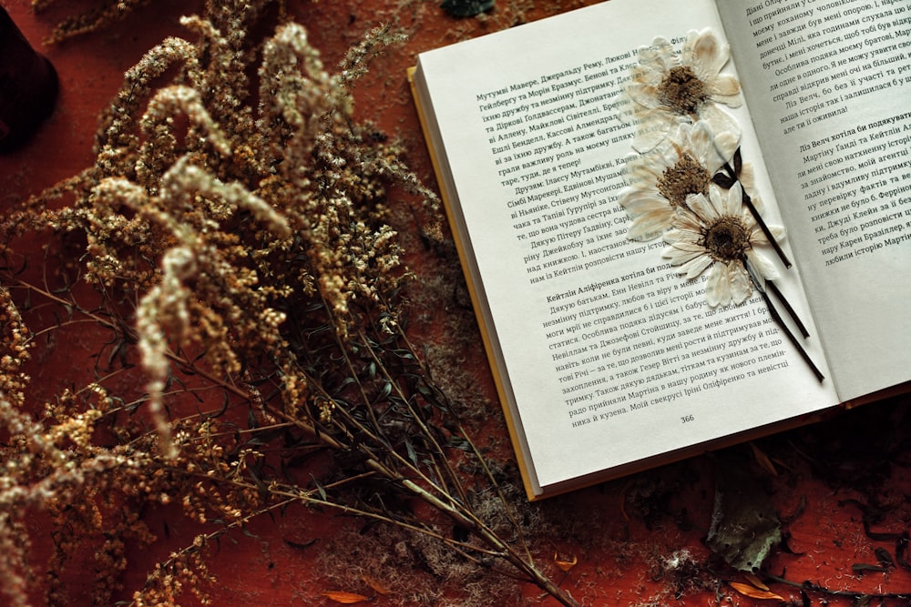 white book page on brown and black marble table