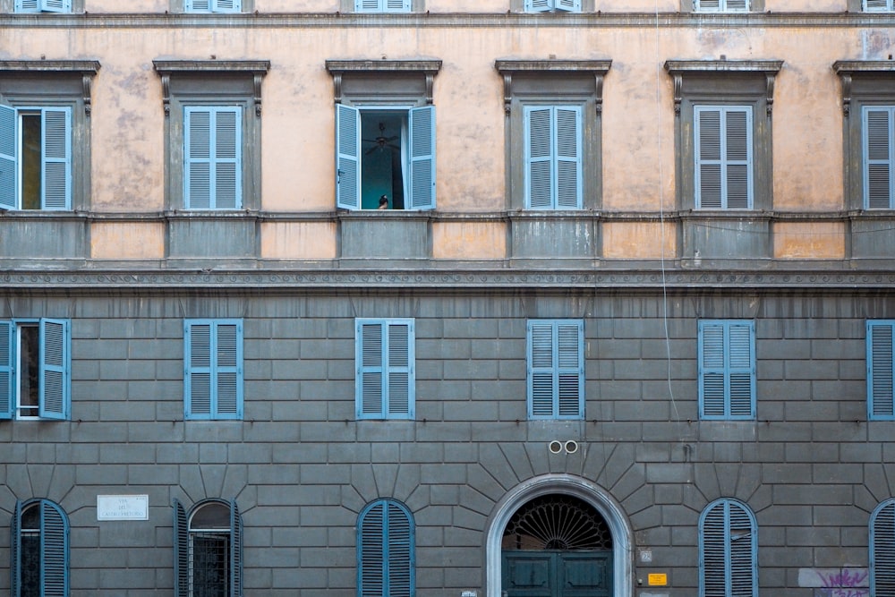 blue and white concrete building