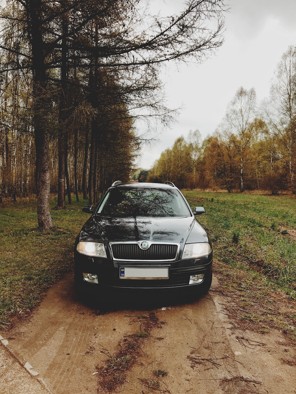 Coche negro aparcado en un camino de tierra marrón cerca de los árboles durante el día