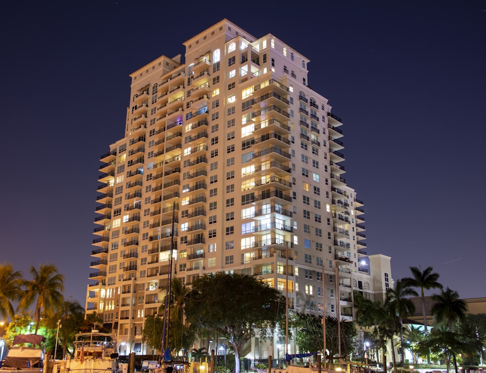 white and brown concrete building during night time