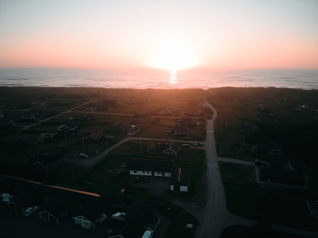 aerial view of city during sunset