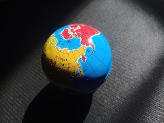 blue and red desk globe