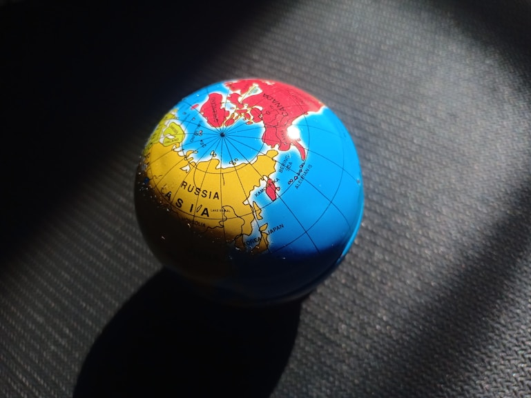 blue and red desk globe