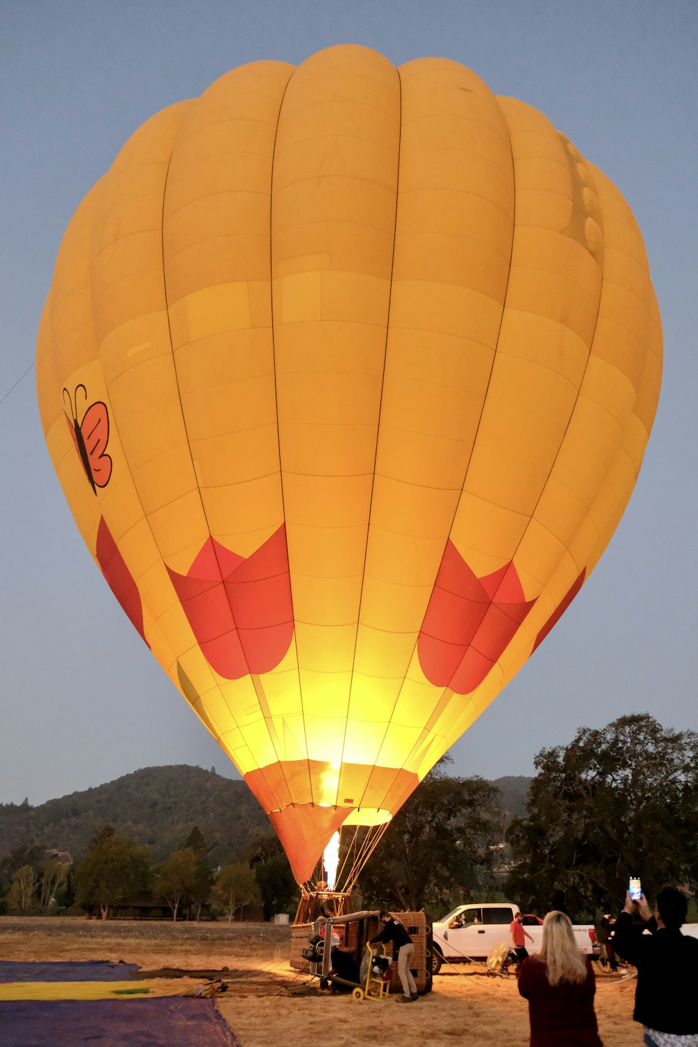 yellow green and red hot air balloon