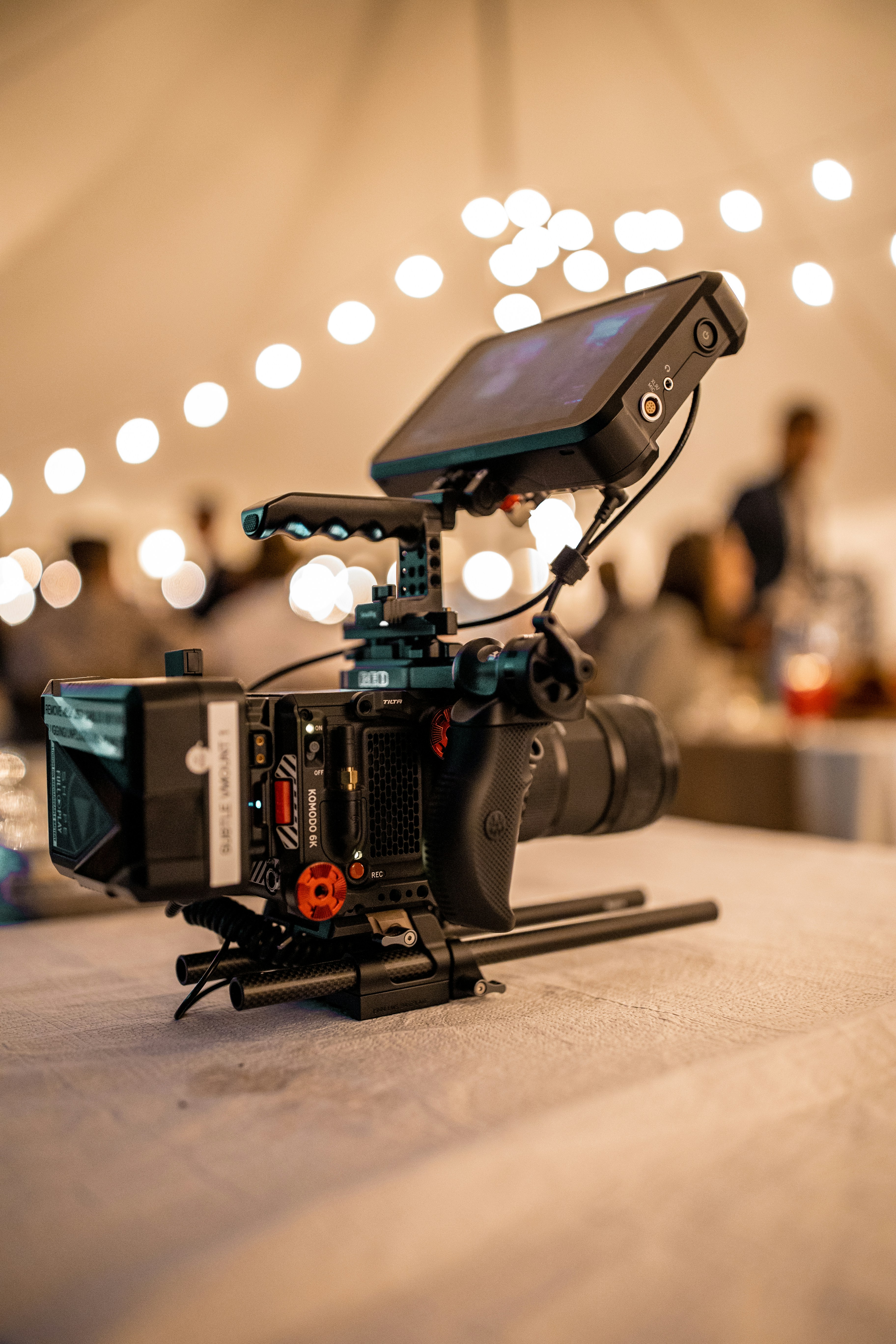 black and gray video camera on table