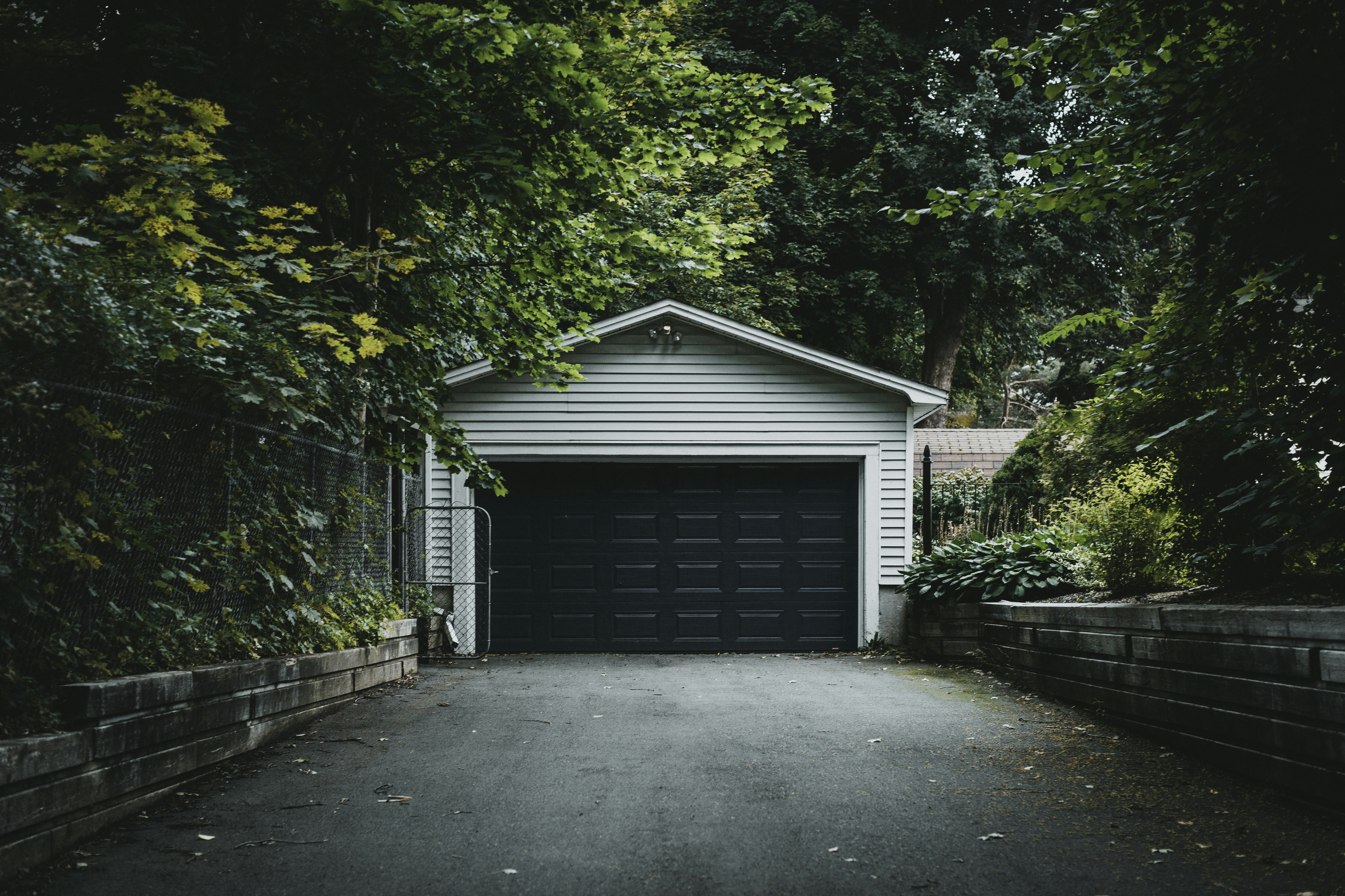 Suburban garage at the end of a driveway, ready to become an ADU.