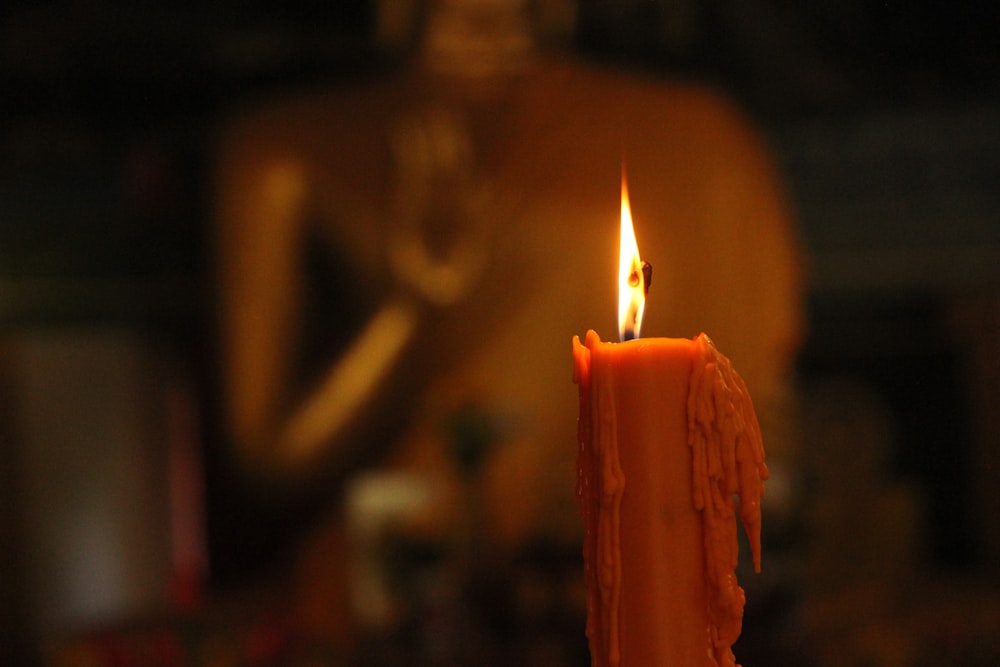 orange candle in tilt shift lens